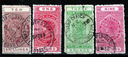 NEW ZEALAND 1882/1914 QV. TAX STAMPS 10/-  1-  3- 9 Pnd  GOOD USED - Used Stamps