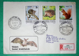 FIRST DAY COVER BUDAPEST VEDETT HAZAI KISALLATOK STAMPS ANIMALS HEDGEHOG SQUIRREL WILD CAT 1986 REGISTERED LETTER - Storia Postale