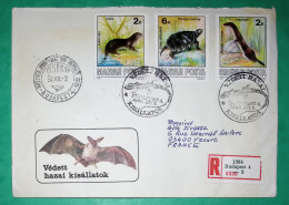 FIRST DAY COVER BUDAPEST VEDETT HAZAI KISALLATOK STAMPS ANIMALS OTTER TURTLE ERMINE 1986 REGISTERED LETTER - Lettres & Documents