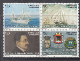 2006 Uruguay Captain Miranda Ships Complete Block Of 4 MNH - Uruguay