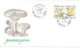 Norway 1988 Mushroom Wood Blewit (Lepista Nuda) And False Saffron (Lactarius Deterrimus),  Mi 990-991, FDC - Unused Stamps