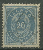 Island 1882 Ziffer Mit Krone Im Oval 20 Aurar Blau, 14 Aa Gestempelt - Usados