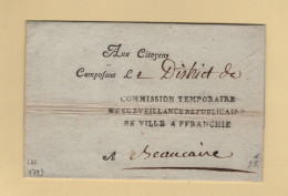 Franchise - Commission Temporaire De Surveillance Republicaine De Ville Affranchie - Lyon - 1793 - Sans Correspondance - 1701-1800: Precursori XVIII