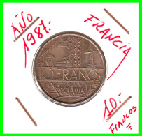 FRANCIA , 1974-1987 10 FRANCS 1987 MONEDA, MATHIEU, NICKEL-BRASS, KM:940 - 10 Francs