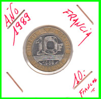 FRANCIA , 1988 - 2001 10 FRANCS MONEDA AÑO 1989, CENTRO DE NÍQUEL, ANILLO DE BRONCE DE ALUMINIO - 10 Francs