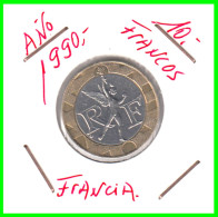 FRANCIA , 1988 - 2001 10 FRANCS MONEDA AÑO 1990, CENTRO DE NÍQUEL, ANILLO DE BRONCE DE ALUMINIO - 10 Francs