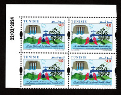 2024- Tunisie - Environnement Et Développement Durable: Gestion De L’eau- Mains- Barrage- Bloc - Set 1v.MNH** Coin Daté - Tunisia