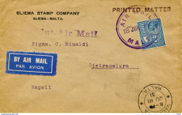 Primo Volo Malta Napoli Del 18.6.31 - Storia Postale (Posta Aerea)