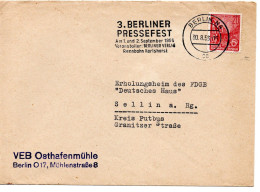 63406 - DDR - 1956 -  20Pfg Fuenfjahrplan EF A Bf BERLIN - 3.BERLINER PRESSEFEST ... -> Sellin - Covers & Documents