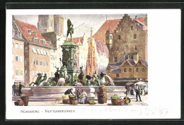 Künstler-AK Heinrich Kley: Nürnberg, Bayerische Landesausstellung 1906, Neptunbrunnen  - Kley