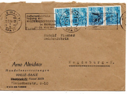 63473 - DDR - 1954 - 4@12Pfg Fuenfjahrplan A Bf HALLE - ... TAGUNG DES WELTFRIEDENSRATES ... -> Magdeburg - Cartas & Documentos