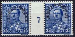 ALBANIE / ALBANIA - 1928 Mi.193 25Q. Bleu / Blue - Paire Millésime / Interpane Pair (7 For 1927) - No Gum / Sans Gomme - Albanie