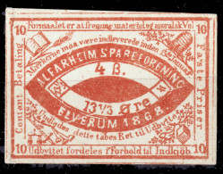 NORVÈGE / NORWAY - Savings Stamp / Label  "ALFARHEIM SPAREFORENING" 13-1/3 øre Red - On Card, No Gum - Fiscali