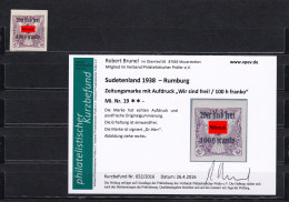 Sudetenland: MiNr. 19, **, Rumburg - Sudetenland