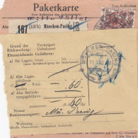 Paketkarte 1948 München Passing N. Brettbrunn, Wertkarte, Nachnahme, Rücksendung - Covers & Documents