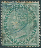 Ceylon 1872 SG127 24c Green QV Toned Perfs FU (amd) - Sri Lanka (Ceilán) (1948-...)