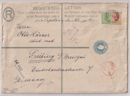 Orange River Colony 1903 Einschreibeumschlag Ascher 1d ZuF 39,46 Mit Altem RZ Bloemfontein Nach Deutschland, R! - Oranje-Freistaat (1868-1909)