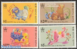 Hong Kong 1994 Year Of The Dog 4v, Mint NH, Nature - Various - Dogs - New Year - Unused Stamps