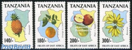 Tanzania 1996 Fruits 4v, Mint NH, Nature - Various - Fruit - Maps - Fruits