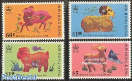 Hong Kong 1991 Year Of The Sheep 4v, Mint NH, Nature - Various - Cattle - New Year - Neufs
