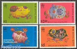 Hong Kong 1995 Year Of The Pig 4v, Mint NH, Nature - Various - Cattle - New Year - Nuevos