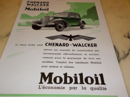 ANCIENNE PUBLICITE CHENARD WALCKER ET MOBILOIL 1934 - Coches