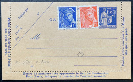 65c TYPE PAIX & 10c + 15c MERCURE SUR CARTE LETTRE / NEUVE - Kaartbrieven