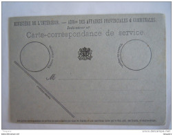 Belgique Carte-correspondance De Service  Ministère De L'intérieur Admon Des Affaires Provinciales & Communales - Lettres & Documents