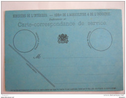 Belgique Carte-correspondance De Service  Ministère De L'intérieur Admon De L'agriculture & De L'industrie - Storia Postale