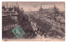 L AVIATION A PARIS - Aéroplanes Volant Dans La Perspective Du Bd Des Italiens  (carte Animée) - Riunioni