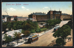 AK Brünn / Brno, Strassenbahnen Vor Dem Bahnhofsgebäude  - Tchéquie
