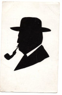 SILHOUETTE HOMME AVEC SA PIPE   OMBRE    -  COLLAGE SUR CARTE POSTALE - Silhouettes