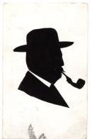 SILHOUETTE HOMME AVEC SA PIPE   OMBRE    -  COLLAGE SUR CARTE POSTALE - Silhouettes