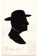 SILHOUETTE HOMME AVEC SON CHAPEAU   OMBRE    -  COLLAGE SUR CARTE POSTALE - Silhouettes