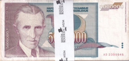 Yugoslavia 5,000,000 Dinara, 1993 P#121 F/VF Bundle - Yugoslavia