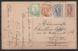 Grèce - CP Fantaisie Affr. Multicolore 11L Càd ATHENES /24-6-1909 Pour LIEGE - Covers & Documents