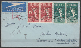 Afrique Du Sud - L. Affr. N°172/77 (3 Paires Se-tenant) Flam. DURBAN /-4.X.1949 Pour Et Taxé (N°37+38x3) à TANANARIVE -  - Brieven En Documenten