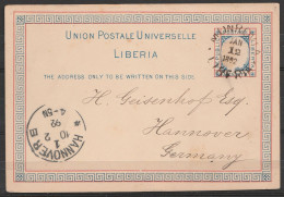 Liberia - CP EP 3c Càd MONROVIA /12 JAN 1892 Pour HANNOVRE - Càd Arrivée HANNOVER /10.2.92 (R !) - Liberia