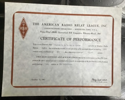 The American Radio Relay League 1967 Certificaten - Diplômes & Bulletins Scolaires