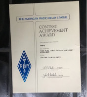 The American Radio Relay League Award 1982 - Diplômes & Bulletins Scolaires