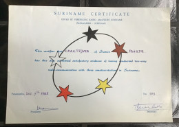 Suriname Certificate Radio Amateurs - Diplômes & Bulletins Scolaires