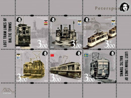 Finland 2020 Lost Tram Lines Of Baltic Towns Lighthouse Railway Station Ship Peterspost Set Of 6 Stamps In Block MNH - Tram