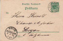 GERMANY EMPIRE 1896 POSTCARD  MiNr P 36 I SENT FROM GRUESSAU /KRZESZÓW/ TO SORGAU /SZCZAWIENKO/ - Covers & Documents