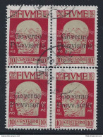 1921 Fiume, N. 176i,10 Cent. Carminio, Soprastampa Fortemente Spostata In Senso Verticale, QUARTINA USATA CON VARIETA' - Altri & Non Classificati