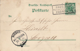 GERMANY EMPIRE 1897 POSTCARD  MiNr P 36 I SENT FROM HAUSDORF /JUGOWICE/ TO SORGAU /SZCZAWIENKO/ - Lettres & Documents