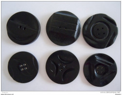 6 Verschillende Knopen 6 Boutons Differents Bakeliet Bakelite Zwart Noir Diam  3,5 Cm - Knopen