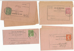 4X AVIS LYON RHONE SEMEUSE PAIX SEMEUSE LIGNEE ET SEMEUSE CAMEE - 1903-60 Semeuse Lignée