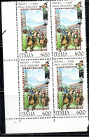 ITALIA REPUBBLICA ITALY REPUBLIC 1990 FOLCLORE FOLKLORE CORSA DEGLI AVELIGNESI DI MERANO QUARTINA ANGOLO DI FOGLIO MNH - 1981-90: Neufs