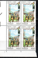 ITALIA REPUBBLICA ITALY REPUBLIC 1990 FOLCLORE FOLKLORE CORSA DEGLI AVELIGNESI DI MERANO QUARTINA ANGOLO DI FOGLIO MNH - 1981-90: Neufs