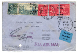 1940 New York, Michel-Nr. 3 X 413 O, Nachfrankatur 24 Cents Mit 393 U. 432 - Nach Hamburg, Zensur, Air Mail, Selten ! - Cartas & Documentos